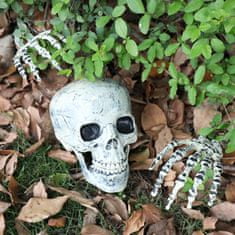 Korbi Umelá lebka a ruky a havran, záhradná dekorácia trčiaca zo zeme, halloweenska dekorácia