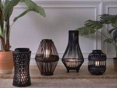 Beliani Bambusový lampáš na sviečku 30 cm čierny BORACAY