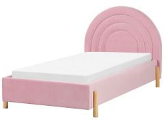 Beliani Zamatová posteľ 90 x 200 cm ružová ANET