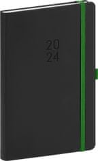 Týždenný diár Nox 2024, čierny / zelený, 15 × 21 cm
