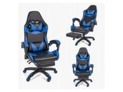 TopKing Gaming Herná Kancelárska stolička s podnožníkom čierno-modrá