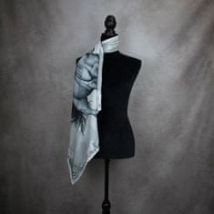 VegaLM Hodvábna šatka Kôň - sivá farba, 90 x 90cm, Ručná výroba na Slovensku