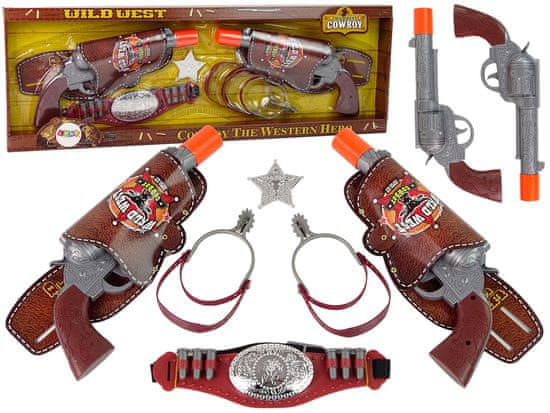 Lean-toys Kovbojská kovbojská súprava Dva revolvery Ostrohy Príslušenstvo