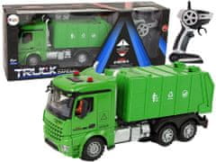 Lean-toys Zelené diaľkovo ovládané smetiarske auto 2.4G Svetlá Zvuk