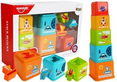 Lean-toys Pyramídové poháre Square s obrázkami vozidiel Sorter pre dieťa