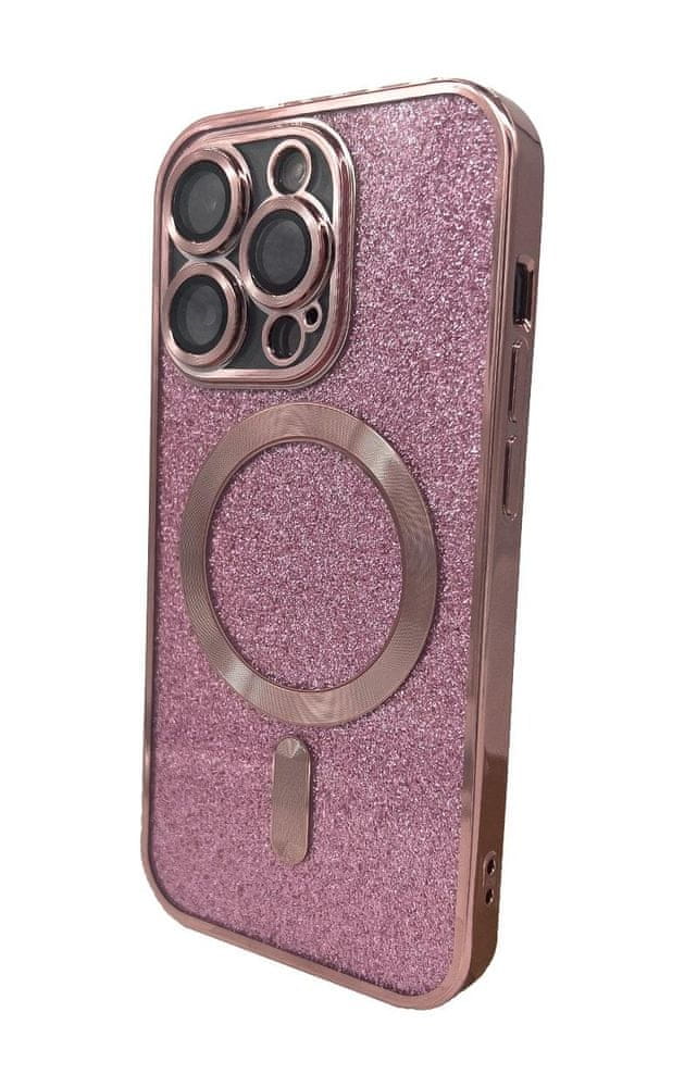 Forever Silikónové TPU puzdro Mag Glitter Chrome pre iPhone 12 Pro ružové (TPUAPIP12PMGCTFOPI)