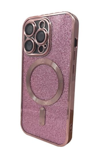 Forever Silikónové TPU puzdro Mag Glitter Chrome pre iPhone 15 Pro ružové (TPUAPIP15PMGCTFOPI)