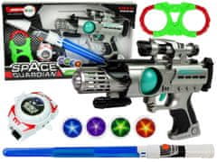 Lean-toys Súprava vesmírneho bojovníka Laserová zbraň Svetelný meč Pútka na ruky Vrhač diskov