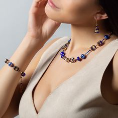 Lampglas Prekrásny náhrdelník Blue Passion s 24-karátovým zlatom v perlách Lampglas NCU38