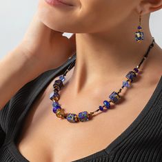 Lampglas Elegantný náhrdelník Deep Blue s 24-karátovým zlatom a rýdzim striebrom v perlách Lampglas NCU50