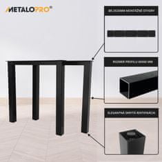 MetaloPro 2x Stolové nohy kovové, stabilné stolové podnože, stolové nohy čierne, stolové podnože do jedálne, Kovové nohy, Výška 72 cm