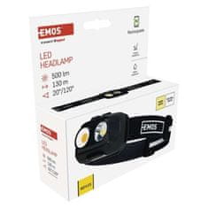 EMOS COB LED nabíjacia čelovka P3542, 500lm, 130m, Li-pol 1200mAh
