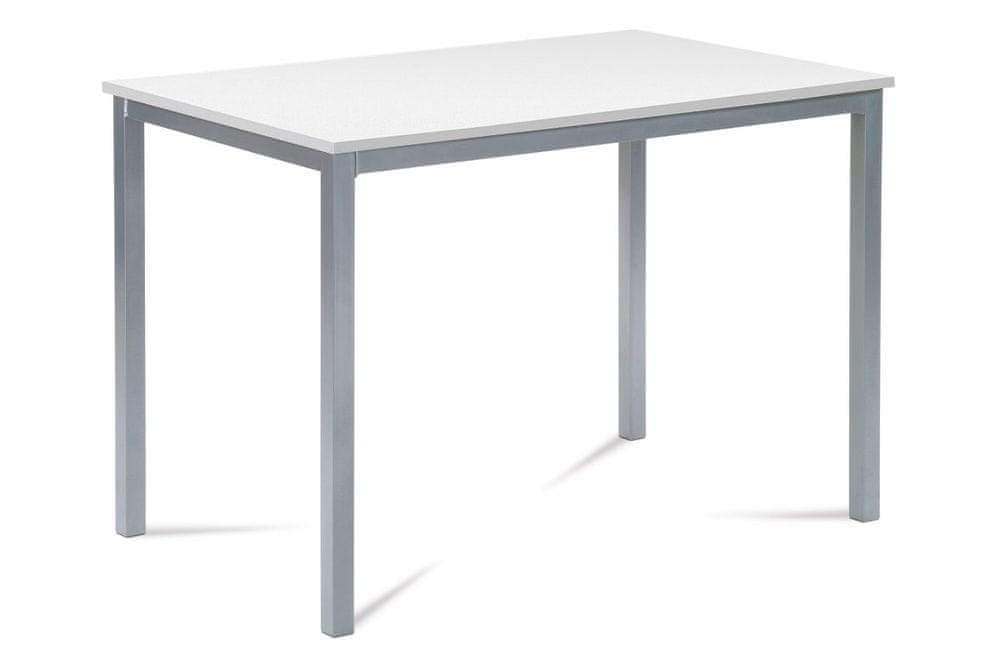 Autronic Jedálenský stôl 110x70x75 cm, doska MDF, biela farba, kovová podnož, strieborný lak GDT-202 WT