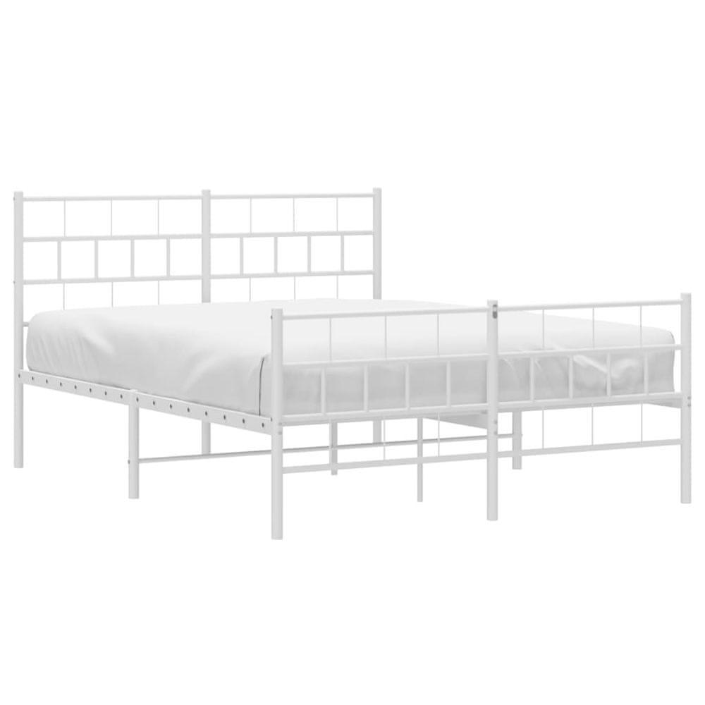 Vidaxl Kovový rám postele s čelom a podnožkou biely 160x200 cm