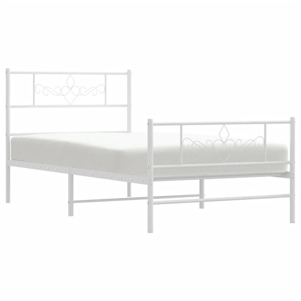 Vidaxl Kovový rám postele s čelom a podnožkou biely 100x190 cm