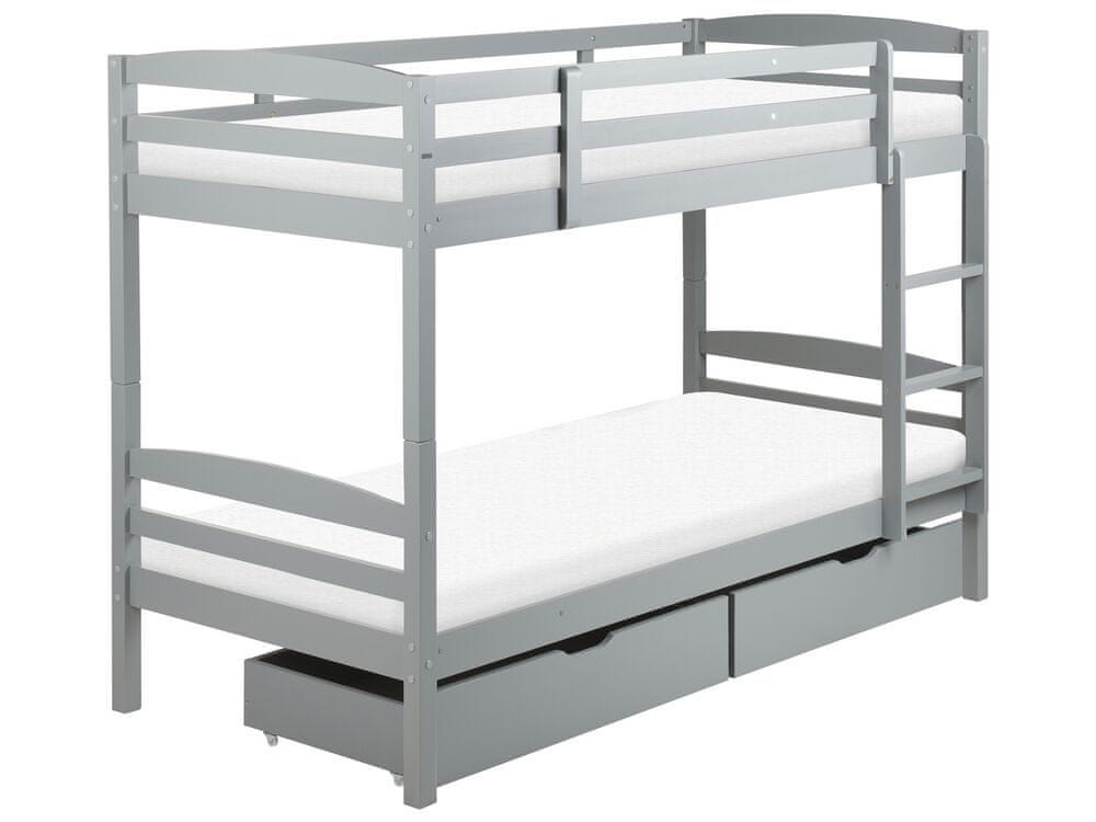 Beliani Poschodová posteľ s úložným priestorom 90 x 200 cm sivá REGAT
