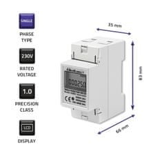 Qoltec Jednofázový elektronický elektromer | DIN lišta | 230V | LCD | 2P