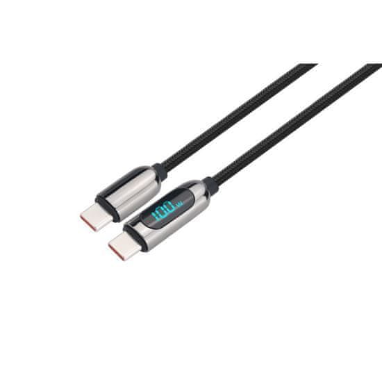 Solight USB-C kábel s displejom, USB-C konektor - USB-C konektor, 100W, 2m