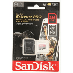 SanDisk Extreme PRO microSDXC 256GB + SD adaptér 200MB/s a 140MB/s A2 C10 V30 UHS-I U3
