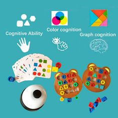 Netscroll Sada 2 vzdelávacích didaktických hier, spoznávame farby a geometrické tvary, rozvíjame logické myslenie a ručnú motoriku, farebné guličky, zvonček, tvary a karty, Bundle