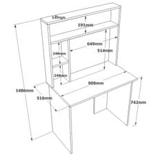 VerDesign Písací stôl s nadstavcom BREMEN, borovica / antracit