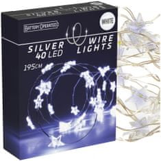 EDANTI Bleskové Drôtové Svetlá 40 Led Batériové Napájanie Vianočná Dekorácia Studená Biela 195 Cm Hviezdy