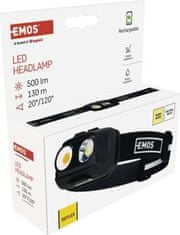 EMOS COB LED nabíjecí čelovka P3542, 500 lm, 130 m, Li-pol 1200 mAh