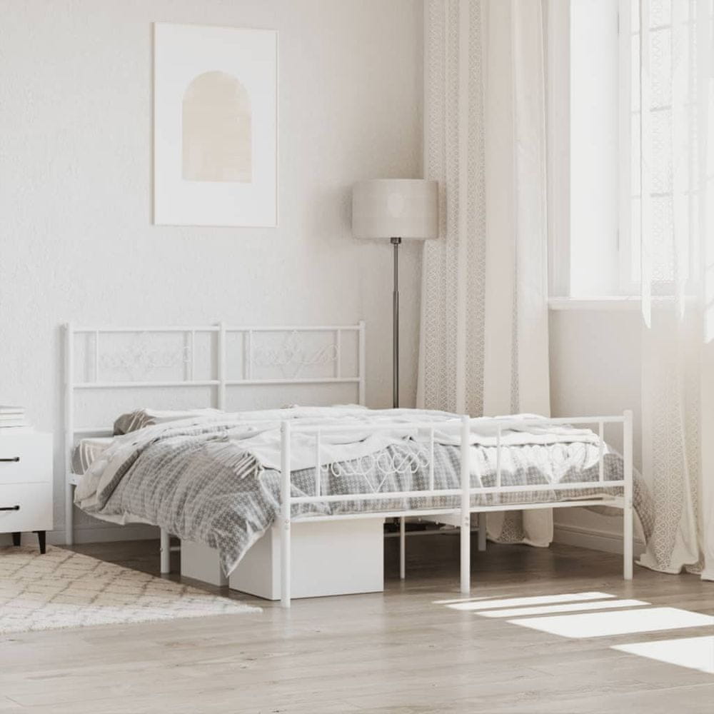 Vidaxl Kovový rám postele s čelom a podnožkou biely 140x190 cm