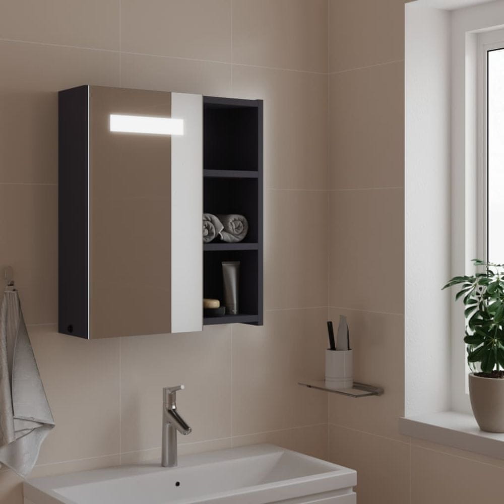 Vidaxl kúpeľňová zrkadlová skrinka s LED svetlošedá 45x13x52 cm