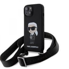 Karl Lagerfeld Zadný kryt Liquid Silicone Crossbody Ikonik pre iPhone 15 Black