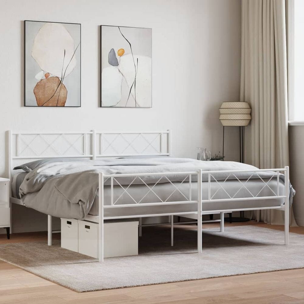 Vidaxl Kovový rám postele s čelom a podnožkou biely 120x190 cm