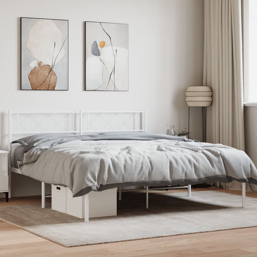 Vidaxl Kovový rám postele s čelom biely 140x200 cm