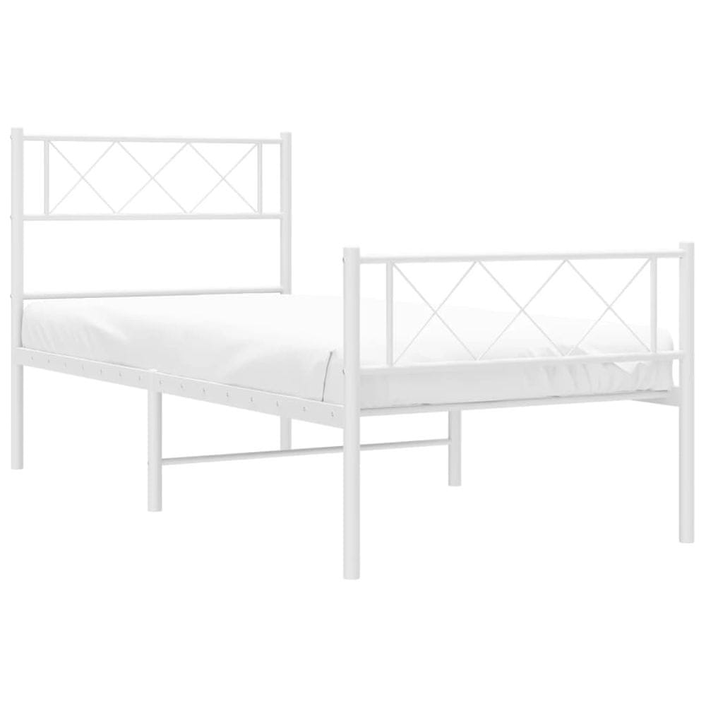 Vidaxl Kovový rám postele s čelom a podnožkou biely 90x200 cm