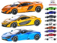 McLaren P1, 675 LT, 720 S 12,5 cm 1:36 kov na spätný chod (oranžová/zelená/sivá/modrá, biela/sivá/žltá/oranžová, modrá/fialová/biela/červená)