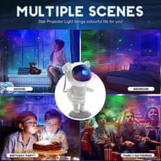 Netscroll Nočný senzorový projektor v tvare astronauta, LED svetlom, ktoré vytvára efekt galaxie, USB nabíjanie, časovač, diaľkové ovládanie, otočná ruka a hlava, darčeky pre deti AstronautLamp