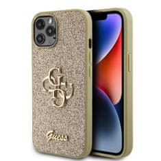 Guess  PU pevný zadný kryt s kovovým logom 4G a trblietkami pre iPhone 12 - 12 Pro Gold