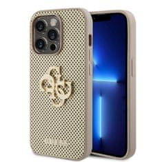 Guess Zadný kryt PU Perforated 4G Glitter Metal Logo pre iPhone 15 Pro Max Gold