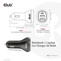 Club 3D Auto nabíjačka pre Notebooky 36 W, 3 porty (2xUSB-A + USB-C) CAC-1921