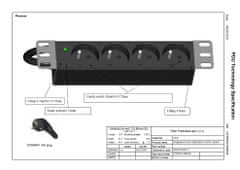 Triton Rozvodný panel 10" 4x zásuvka podľa ČSN, max 16A, kábel 3x1.5mm 2m + zástrčka univerzál CZ-DE max 16A, kontrolka