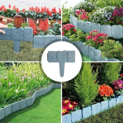 HOME & MARKER® Plastové trávnikové záhradné obrubníky – vzor kameň (10 kusov) | MINIFENCE