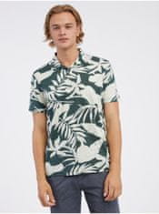 Lerros Krémovo-zelené pánske kvetované polo tričko LERROS XL