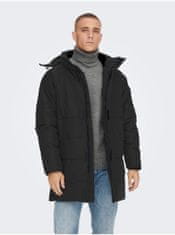 ONLY&SONS Čierny pánsky prešívaný zimný kabát ONLY & SONS Carl S