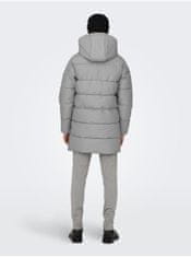 ONLY&SONS Svetlosivý pánsky prešívaný zimný kabát ONLY & SONS Carl XL