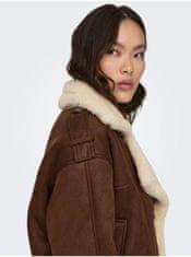 ONLY Hnedá dámska bunda v semišovej úprave s umelým kožúškom ONLY Ylva XL