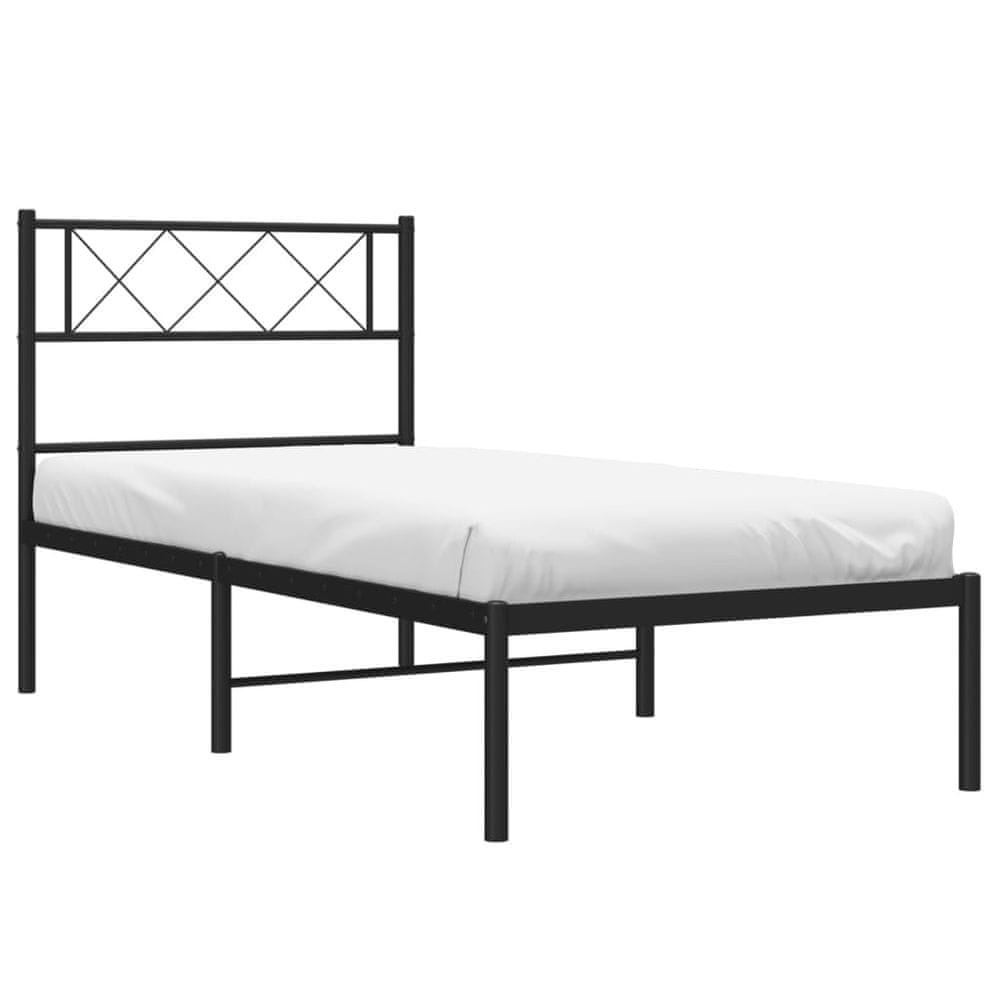 Vidaxl Kovový rám postele s čelom čierny 100x200 cm