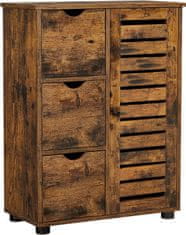 shumee Kúpeľňová podlahová skrinka, drevená úložná skrinka s 3 zásuvkami, jednodverové s 2 nastaviteľnými policami, do obývačky, kuchyne, chodby, rustikálna hnedá BBK143X01V1