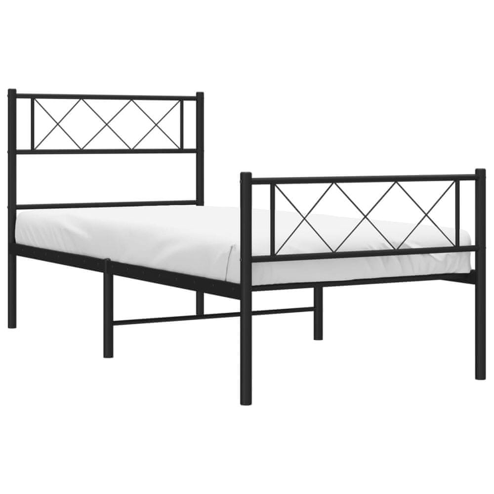 Vidaxl Kovový rám postele s čelom a podnožkou čierny 90x200 cm