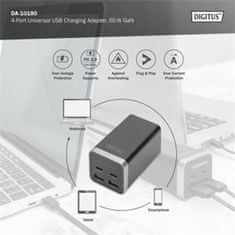Digitus 4portový nabíjací adaptér USB, 65W GaN 65W, 2x USB-C, 2x USB-A, PD3.0
