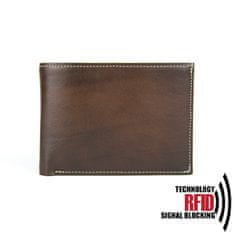 VegaLM Ochranná RFID kožená peňaženka v tmavo hnedej farbe, ručne tieňovaná