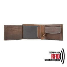 VegaLM Ochranná RFID kožená peňaženka v tmavo hnedej farbe, ručne tieňovaná